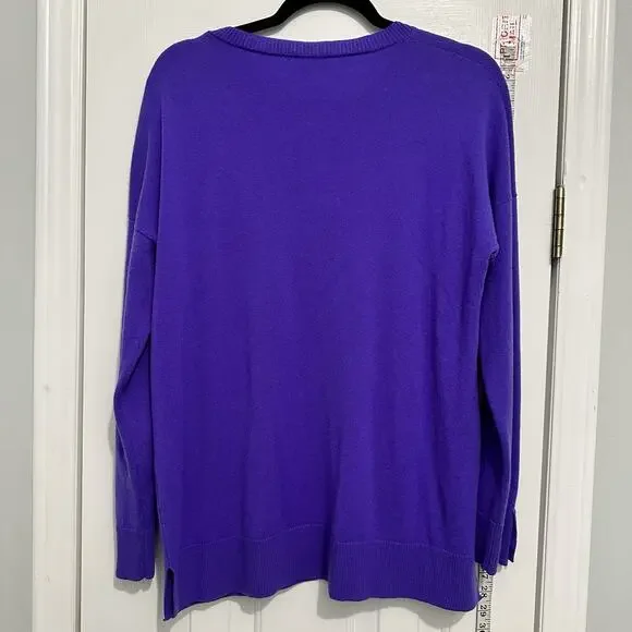 BARBARA LOHMANN 100% Cashmere 44 XL Italian Knit Purple Button Sweater fuzzy